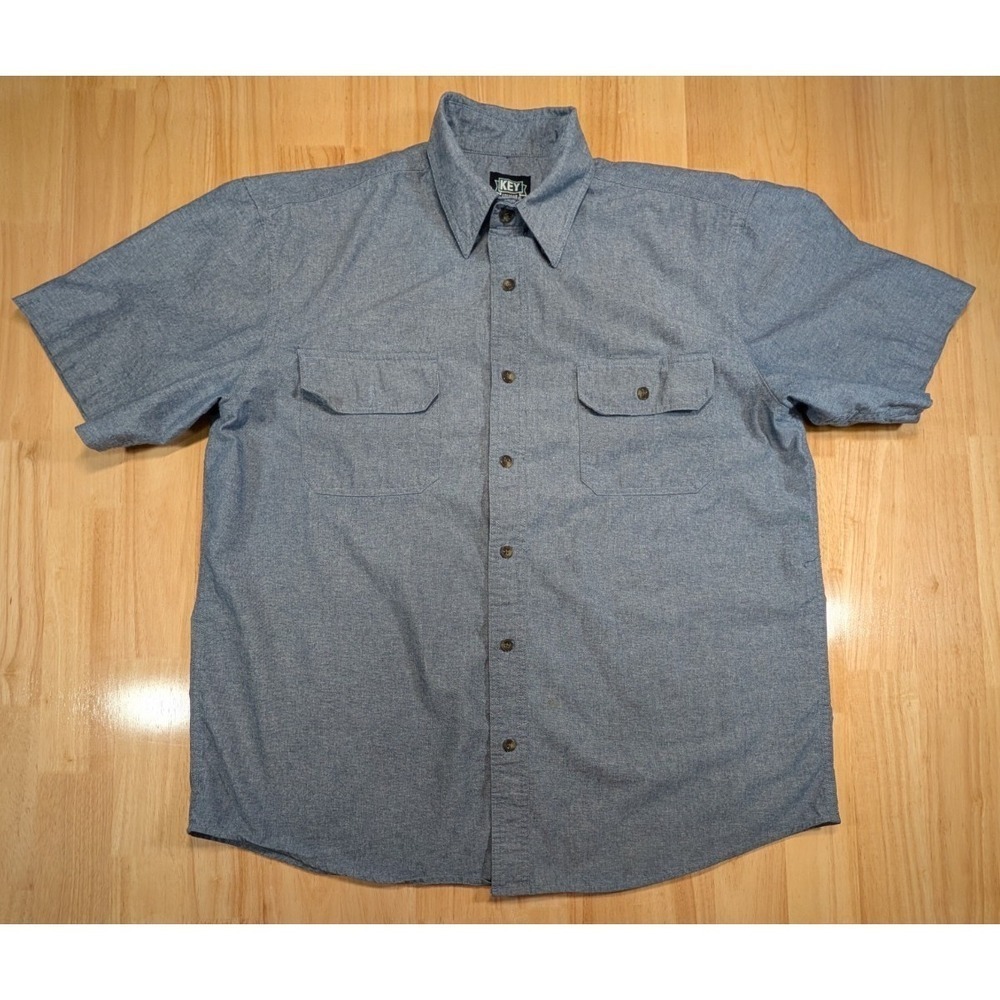 Key Button Up Mens Shirt XLR Short Sleeve Blue Chambray